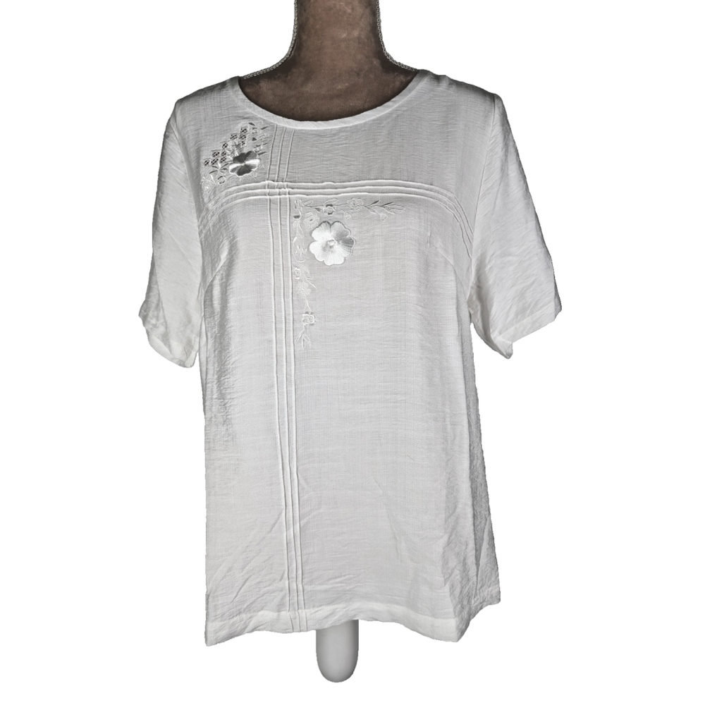 Vesper White Embroidered Tunic Top Boho Feminine Sz 16 Beachy Vacation